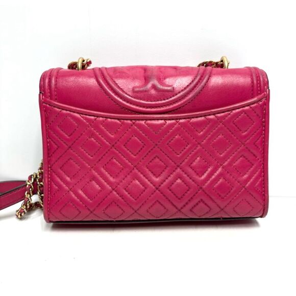 Tory Burch Fleming Quilted Magenta Convertible Shoulder Bag Gold Chain Tassel - Picture 6 of 11